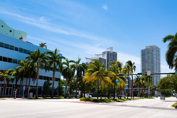 Fototapeta na wymiar Miami Beach, Florida, USA - May, 2020: Miami Beach street. US South Beach outdoor.