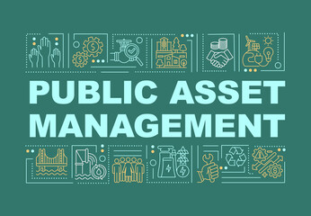 Public asset management word concepts banner. Managing government finance. Infographics with linear icons on green background. Isolated typography. Vector outline RGB color illustration