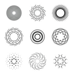 Set Abstract Collection Starburst Black Line Doodle Design Elements Vector