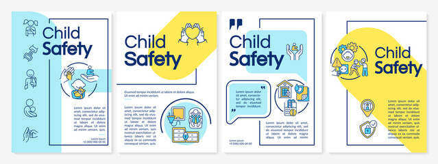 Fototapeta na wymiar Child safety creative brochure template. Kids protection. Flyer, booklet, leaflet print, cover design with linear icons. Vector layouts for magazines, annual reports, advertising posters