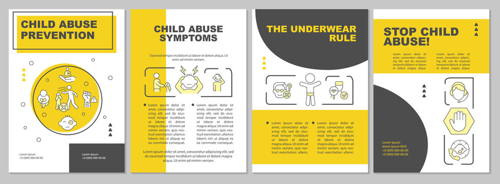 Child abuse prevention yellow brochure template. Protect minors. Flyer, booklet, leaflet print, cover design with linear icons. Vector layouts for magazines, annual reports, advertising posters