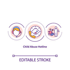 Child abuse hotline concept icon. Children protection from harassment. Help kids. Child safety idea thin line illustration. Vector isolated outline RGB color drawing. Editable stroke