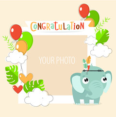 vector frame for a photo with a nice cartoon elephant and the words 