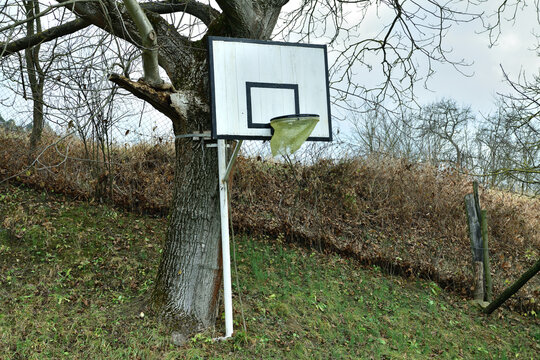 Basketball hoop home made in the garden for active children