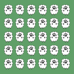 Seamless vector pattern with sheeps on a green background