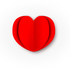 Double layers of red paper heart on white background. Cute heart for decorate card for valentine's day.