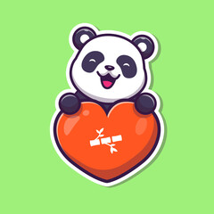 Cute Panda Love Cartoon Vector Icon Illustration. Animal Love Icon Concept Isolated Premium Vector. Flat Cartoon Style