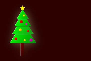 green christmas tree decorated with balls and star on dark backgroud of the night. Christmas eve concept.