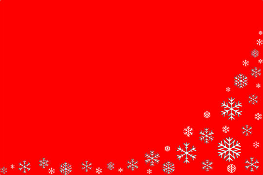 white snowflakes with red background with free copy space.