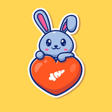 Cute Rabbit Love Cartoon Vector Icon Illustration. Animal Love Icon Concept Isolated Premium Vector. Flat Cartoon Style