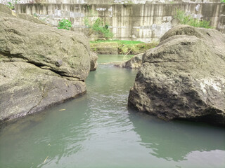 beautiful panoramic river with rocks