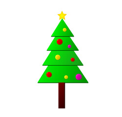 green christmas tree decorated with balls and star on white backgroud. Christmas eve concept.