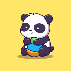 Cute Panda Playing Ball Cartoon Vector Icon Illustration.
Animal Summer Icon Concept Isolated Premium Vector. Flat Cartoon Style