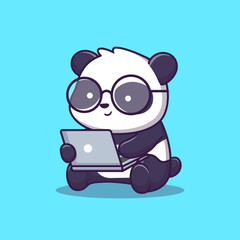 Cute Panda Operating Laptop Cartoon Vector Icon Illustration. Animal Technology Icon Concept Isolated Premium Vector. Flat Cartoon Style © catalyststuff