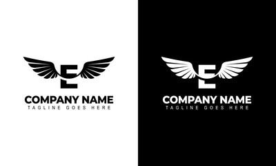 Letter E with wings. Template for logo  label  emblem  sign  stamp. Vector illustration.