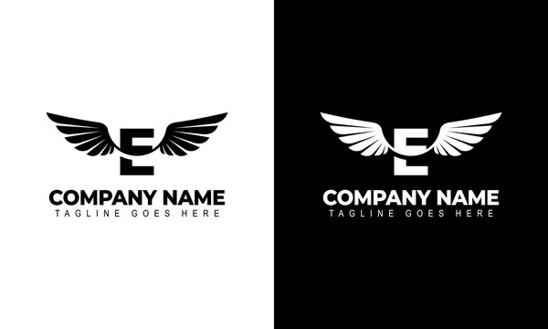Letter E with wings. Template for logo  label  emblem  sign  stamp. Vector illustration.