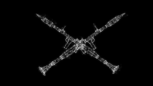 Anti-tank rocket propelled grenade launcher - RPG 7. Wireframe low poly mesh technology. Available in 4K FullHD and HD video