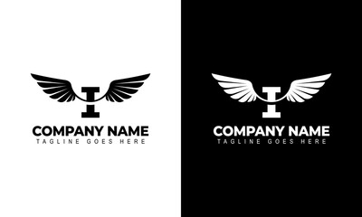 Obraz premium Letter I with wings. Template for logo label emblem sign stamp. Vector illustration.