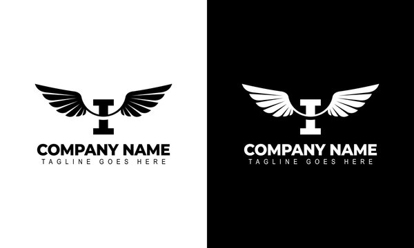 Letter I with wings. Template for logo  label  emblem  sign  stamp. Vector illustration.