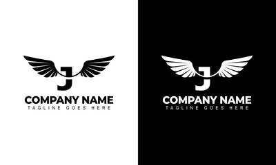 Letter J with wings. Template for logo  label  emblem  sign  stamp. Vector illustration.