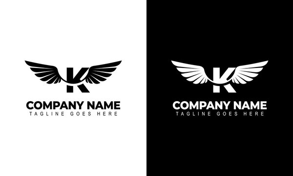 Letter K with wings. Template for logo  label  emblem  sign  stamp. Vector illustration.