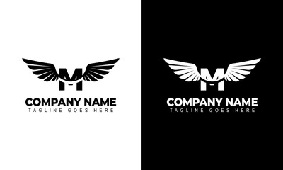Letter M with wings. Template for logo  label  emblem  sign  stamp. Vector illustration.