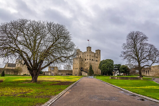 A View Of The Castle And Grounds In Rochester, UK