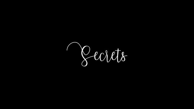 Secrets Animated Appearance Ripple Effect White Color Cursive Text on Black Background