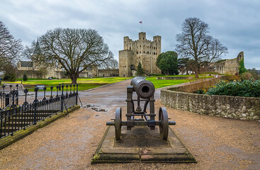A view across the grounds around Rochester castle, UK
