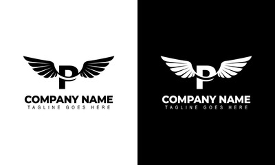 Letter P with wings. Template for logo  label  emblem  sign  stamp. Vector illustration. - obrazy, fototapety, plakaty