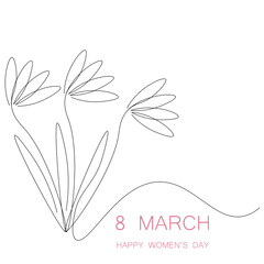 Women's day greetings card with beautiful flowers, vector illustration