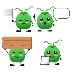 vector illustration of cute coconut fruit blank sign word theme bundle set. cute coconut fruit Concept White Isolated. Flat Cartoon Style Suitable for Landing Page, Banner, flyer, Sticker.