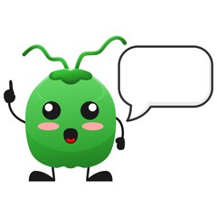 vector illustration of cute coconut fruit with blank ballon word. cute coconut fruit Concept White Isolated. Flat Cartoon Style Suitable for Landing Page, Banner, Flyer, Sticker.