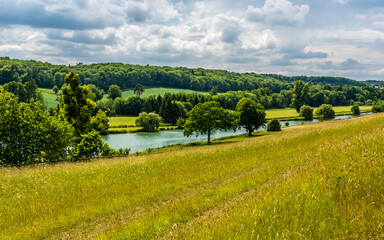 A panorama view down the River Chess near Latimer, UK