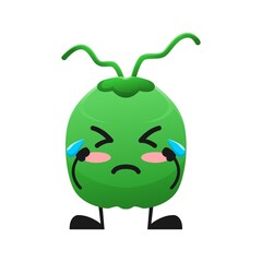 vector illustration of cute coconut fruit expression or character cry. cute coconut fruit Concept White Isolated. Flat Cartoon Style Suitable for Landing Page, Banner, Flyer, Sticker.