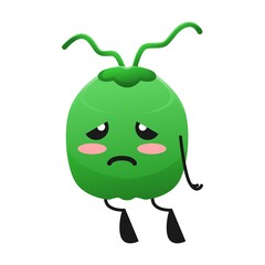 vector illustration of cute coconut fruit expression or character tired sad. cute coconut fruit Concept White Isolated. Flat Cartoon Style Suitable for Landing Page, Banner, Flyer, Sticker.