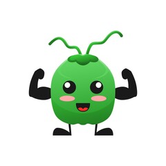vector illustration of cute coconut fruit fitness or character gym muscular. cute coconut fruit Concept White Isolated. Flat Cartoon Style Suitable for Landing Page, Banner, Flyer, Sticker.