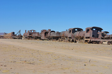 The train cemetery, Salar de Uyuni or salt desert of Uyuni, Bolivia, South America