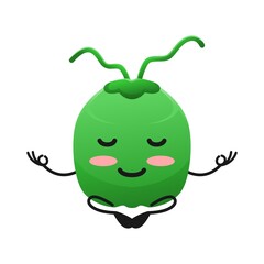 vector illustration of cute coconut fruit meditation or character yoga pose. cute coconut fruit Concept White Isolated. Flat Cartoon Style Suitable for Landing Page, Banner, Flyer, Sticker.