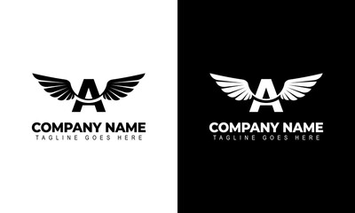 Letter A with wings. Template for logo, label, emblem, sign, stamp. Vector illustration.