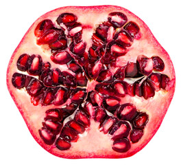 Isolated pomegranate. Slice of fresh pomegranate fruit isolated on white background with clipping path