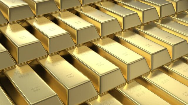 A lot of gold bar 999.9 net weight 1 grams stack and camera dolly with 3d rendering.