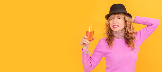 isolated woman with cup on color background