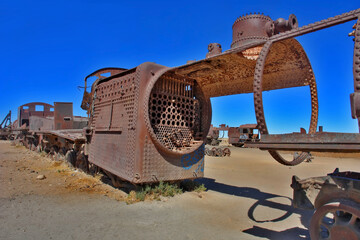 The train cemetery, Salar de Uyuni or salt desert of Uyuni, Bolivia, South America