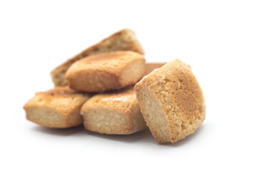 Closeup of traditionals biscuits in shaped square on white background