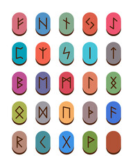 Colorful runes set. Futhark. Writing ancient Germans and Scandinavians. Mystical, esoteric, occult, magic symbols. Fortune telling, predicting the future.Isolated.