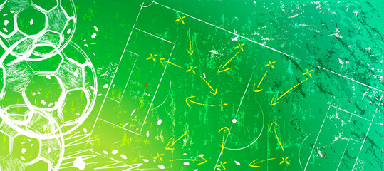 abstact background with soccer ball, football, with paint strokes and splashes, grungy, free copy space