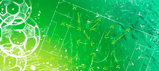 Poster Im Rahmen abstact background with soccer ball, football, with paint strokes and splashes, grungy, free copy space © Kirsten Hinte