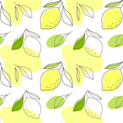 Vector seamless pattern with juicy lemons and leaves. Fresh fruits wallpaper. Texture for textile or wrapping paper.