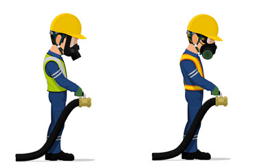 Obraz premium Set of industrial worker with big hose on white background